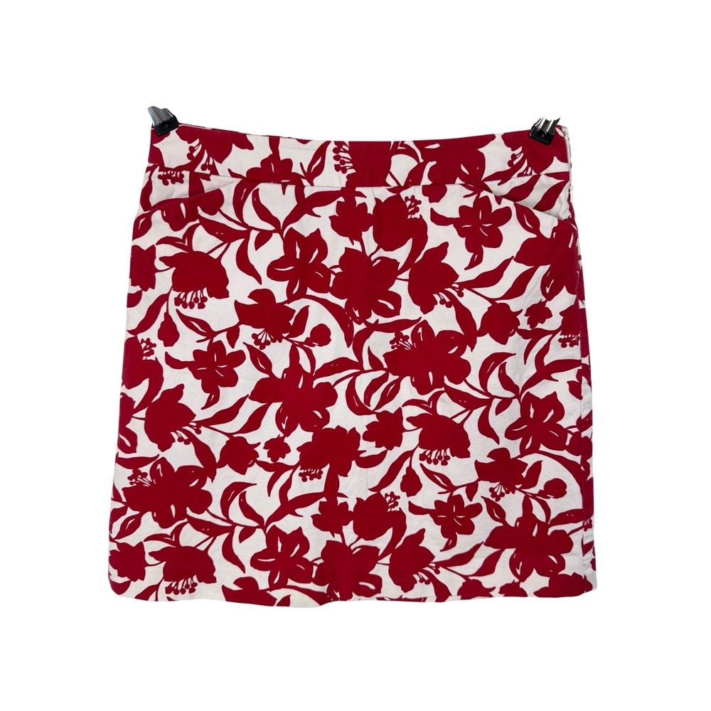 Ann Taylor Floral‎ Mini Skirt Womens 4 Red White Cotton Stretch Pockets